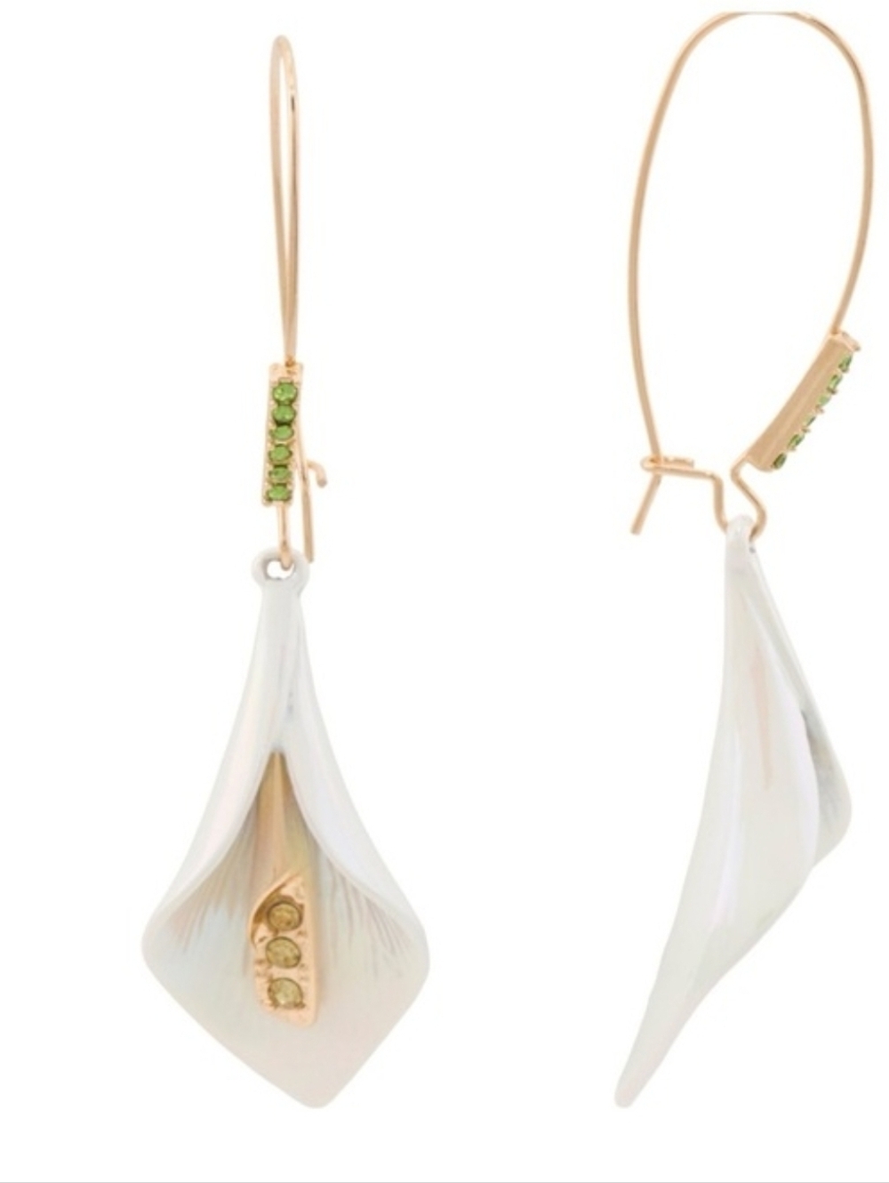 🤍▪️Betsey Johnson▪️ Gold Tone Iridescent White Calla Lily Drop Earrings Crystal